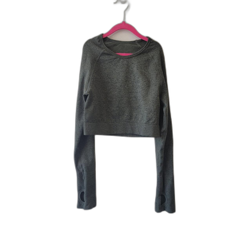 Athleta Charcoal Long Sleeve Compression Crop Top Thumbhole
